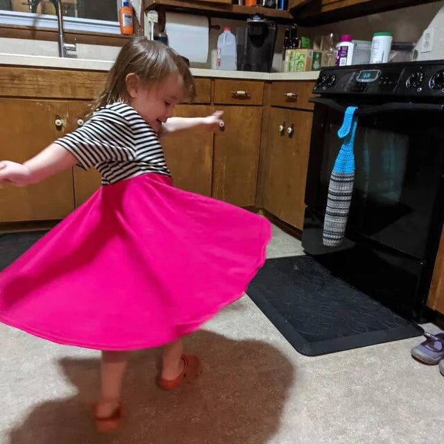 PINK with striped top Twirl Dress sleeve length in baby, toddler, and girls sizes