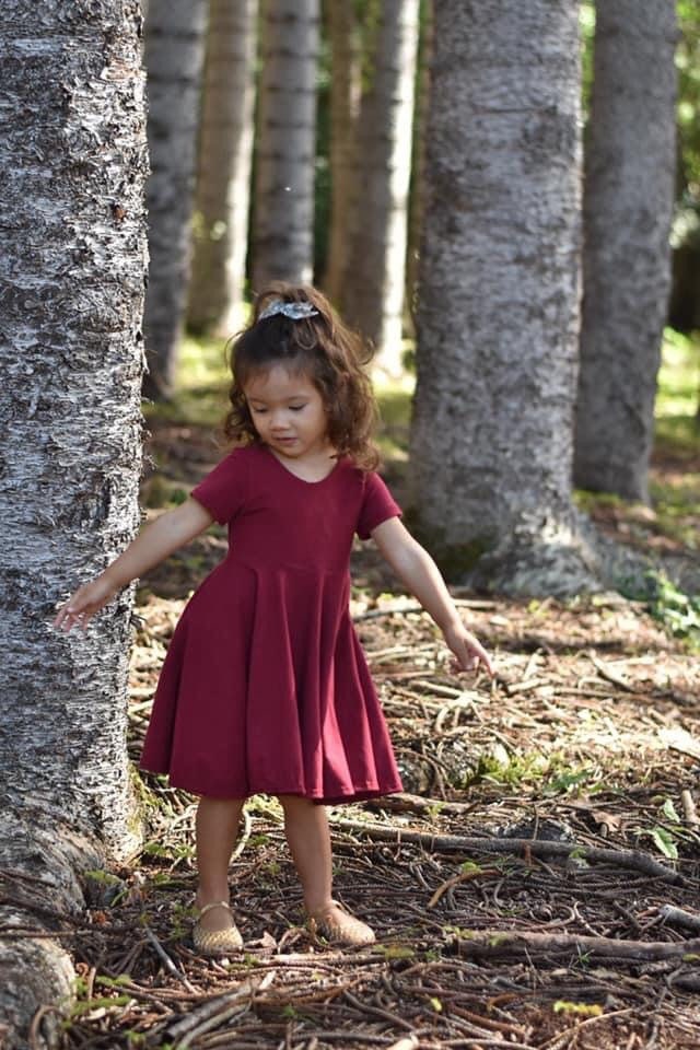 Burgundy Wine Twirl Dress U-PICK sleeve length in baby, toddler, and girls sizes