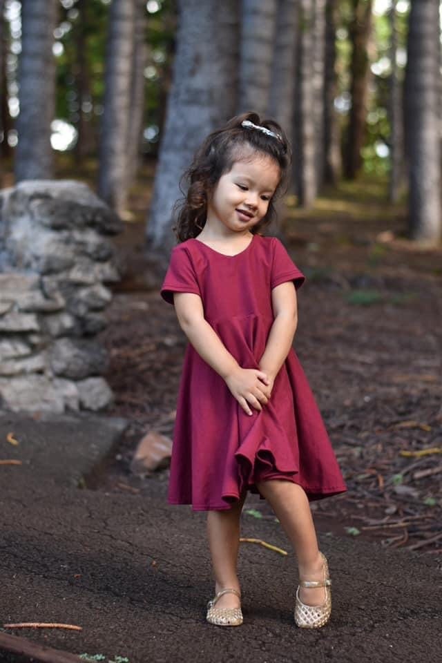 Burgundy Wine Twirl Dress U-PICK sleeve length in baby, toddler, and girls sizes