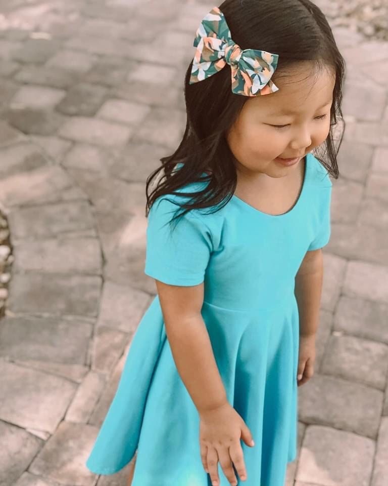 Aqua Blue Twirl Dress U-PICK Sleeve length in baby, toddler, and girls sizes
