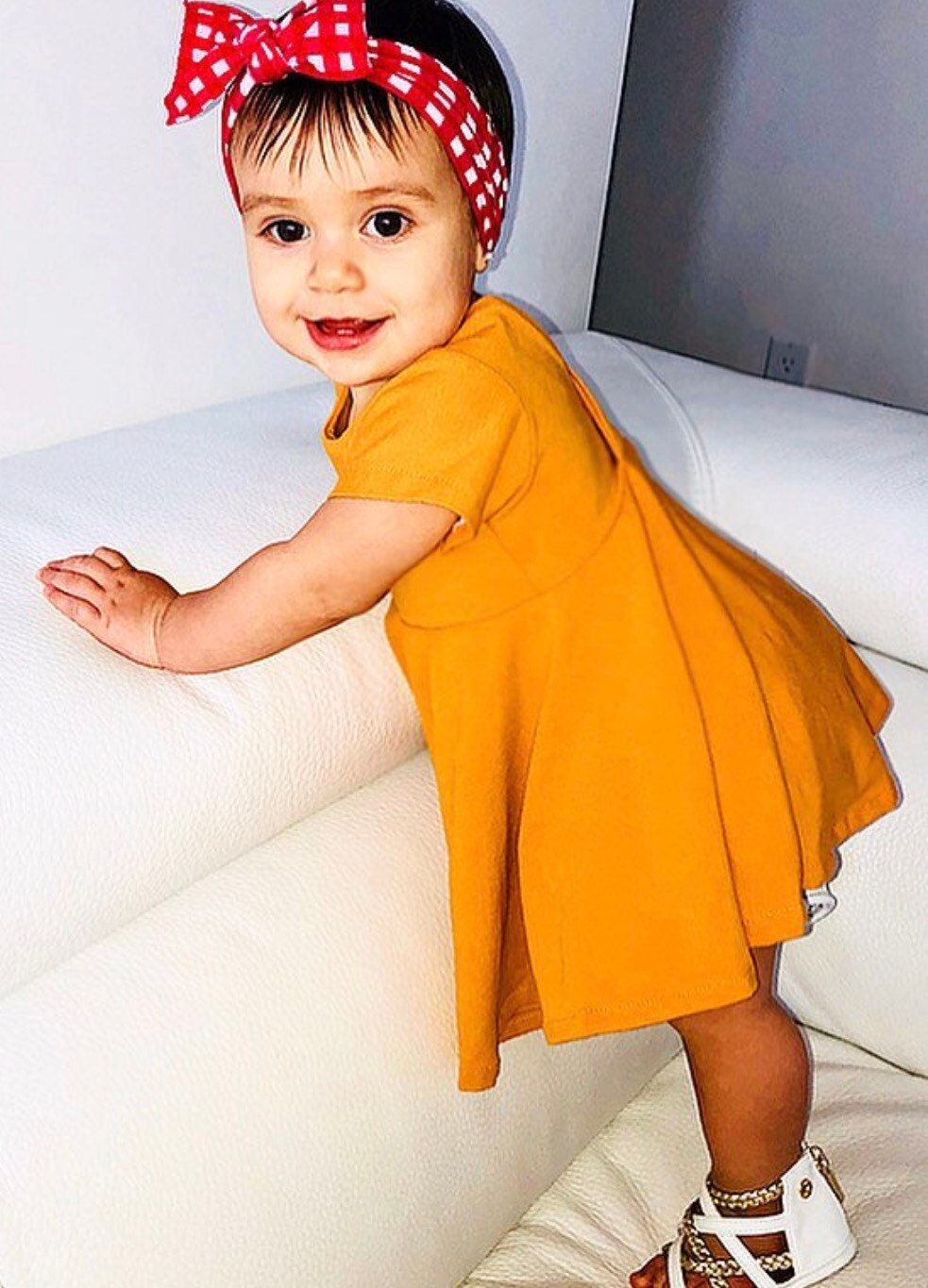 Mustard Twirl Dress U-PICK Sleeve length in baby, toddler, and girls sizes