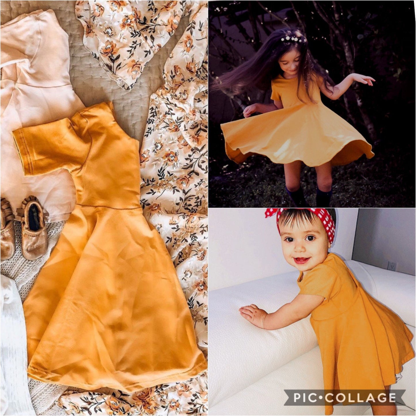 Mustard Twirl Dress U-PICK Sleeve length in baby, toddler, and girls sizes
