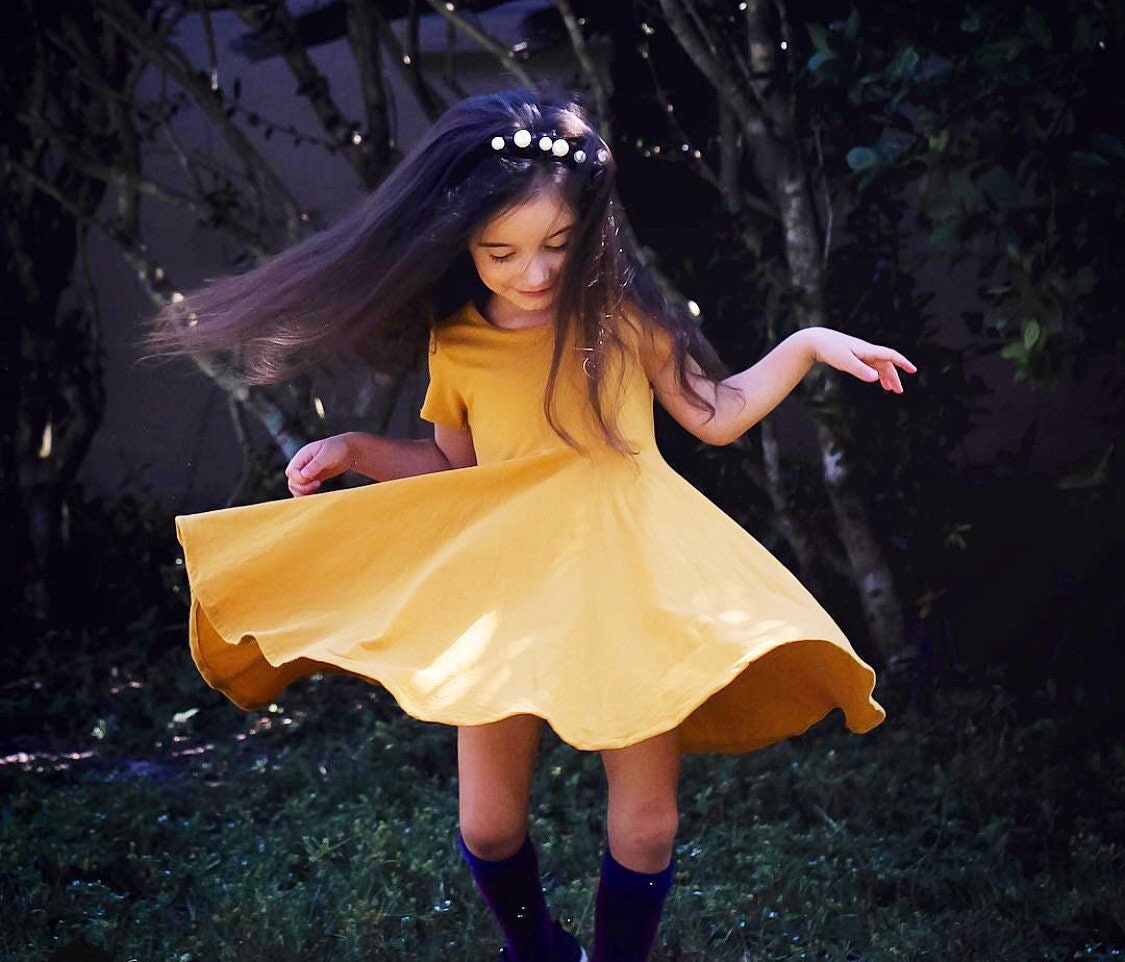 Mustard Twirl Dress U-PICK Sleeve length in baby, toddler, and girls sizes