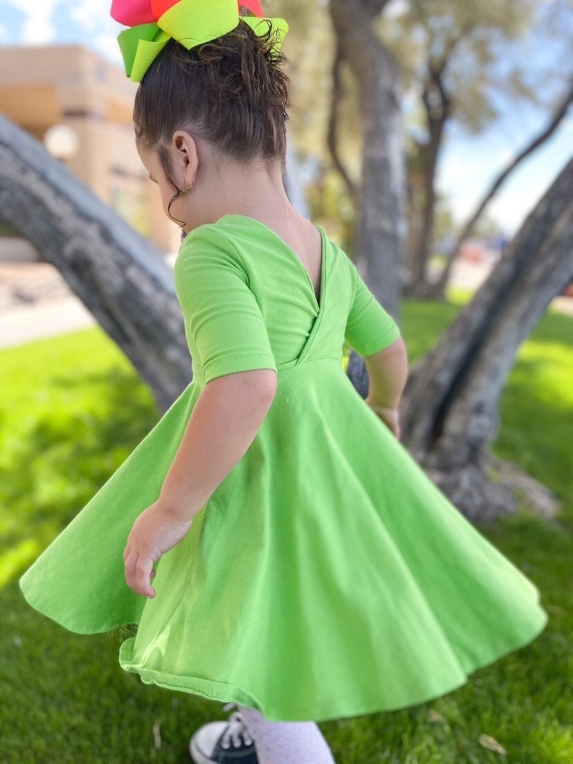 Lime Green Twirl Dress U-PICK Sleeve length in baby, toddler, and girls sizes