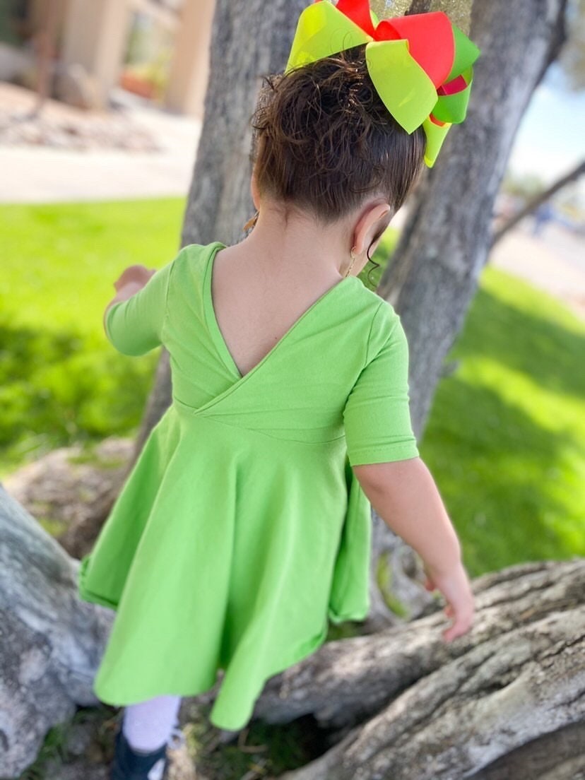 Lime Green Twirl Dress U-PICK Sleeve length in baby, toddler, and girls sizes