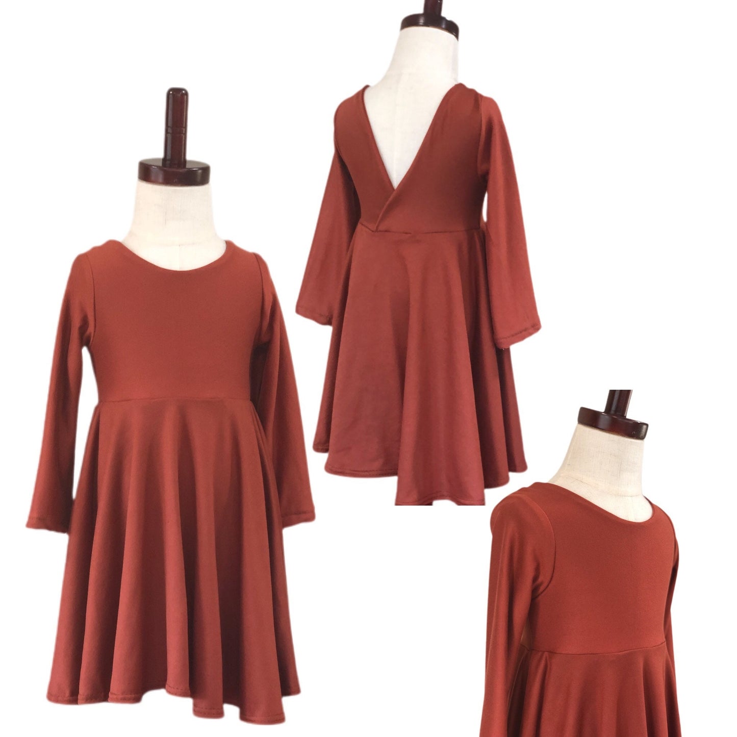 RUST orange Twirl Dress U-PICK Sleeve length in baby, toddler, and girls sizes