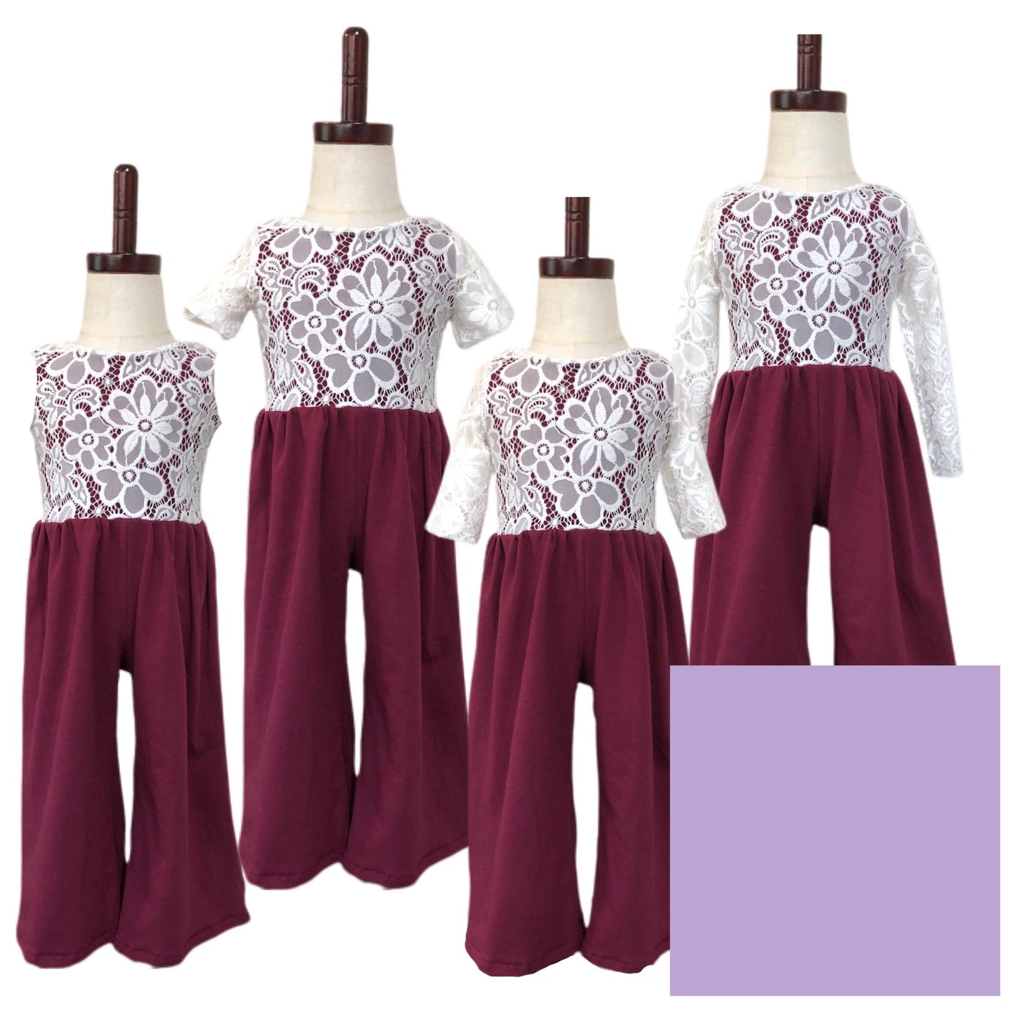LILAC Jumpsuit with lace detail Wide leg jumpsuit U Pick Sleeve length for babies, toddlers, and girls sizes