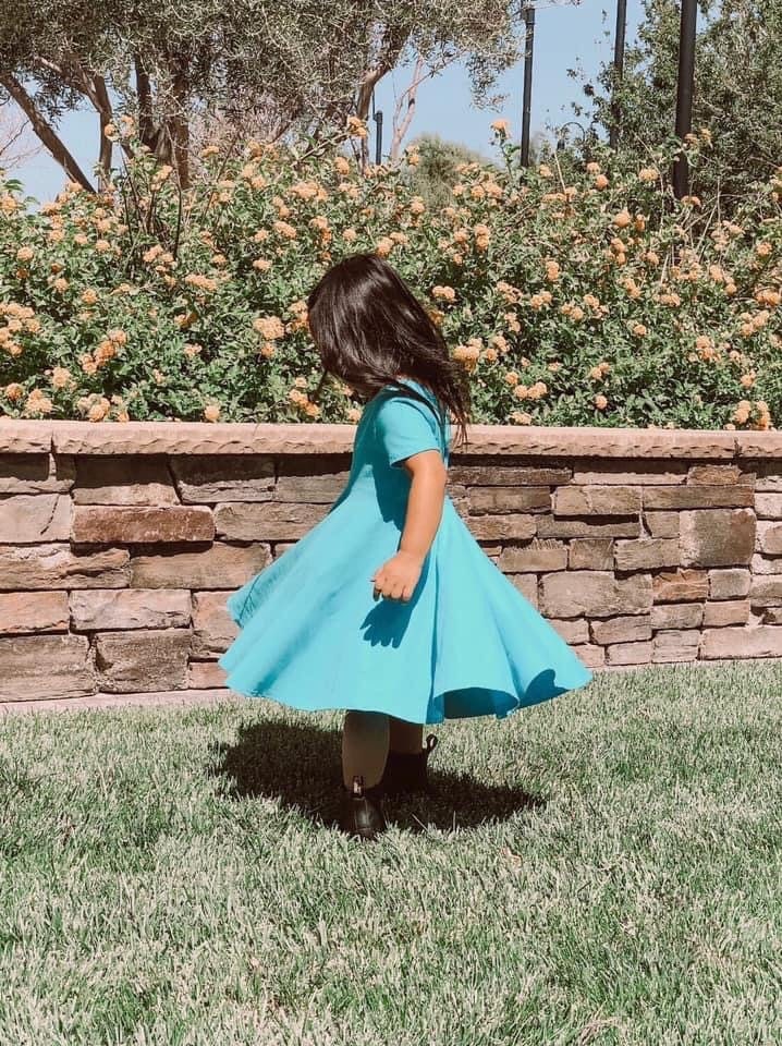 Aqua Blue Twirl Dress U-PICK Sleeve length in baby, toddler, and girls sizes