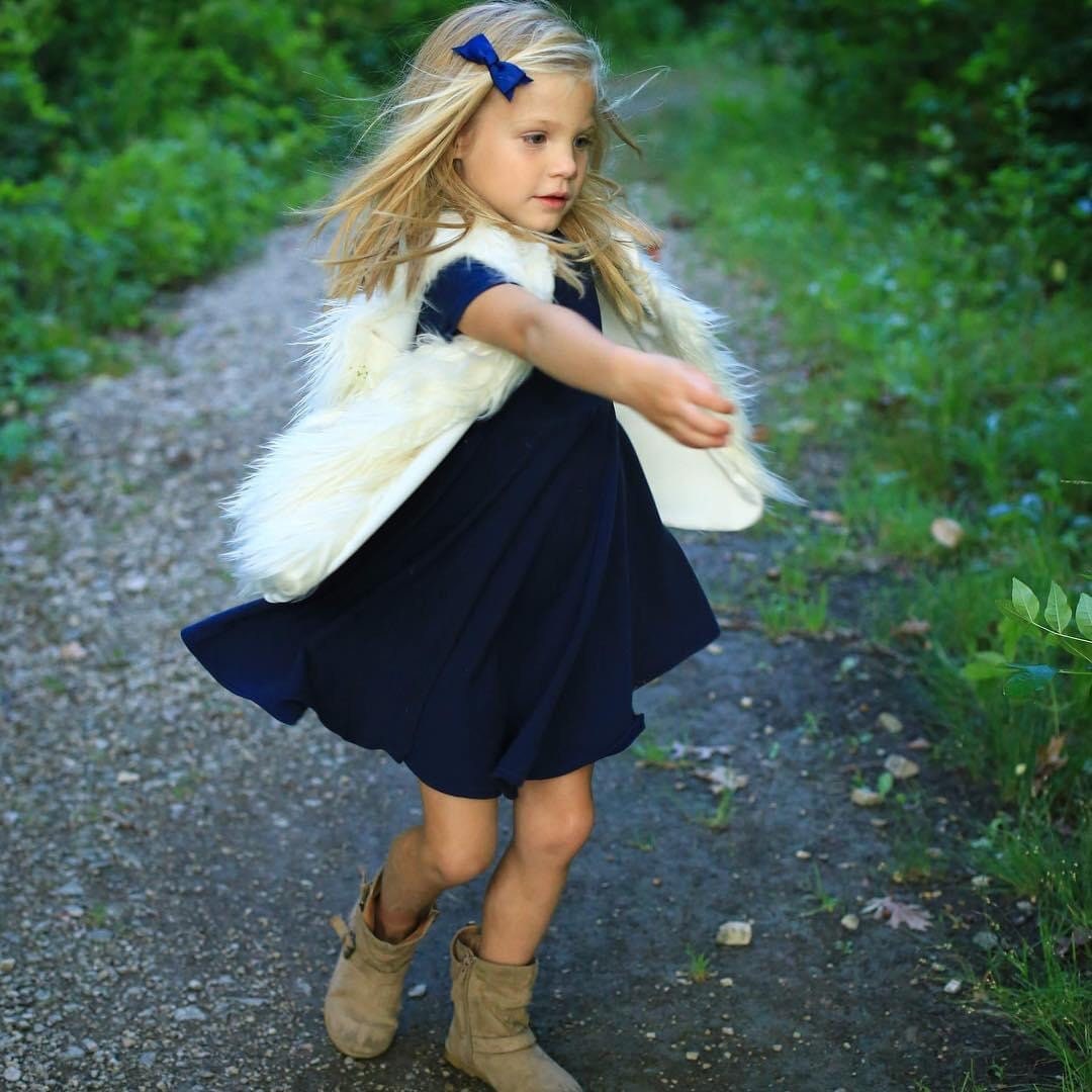 Navy Blue Dark blue Twirl Dress U-PICK Sleeve length in baby, toddler, and girls sizes