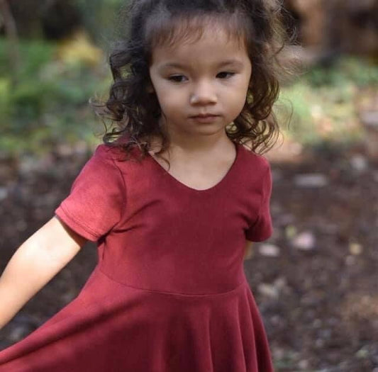 Burgundy Wine  Twirl Dress U-PICK sleeve length in baby, toddler, and girls sizes