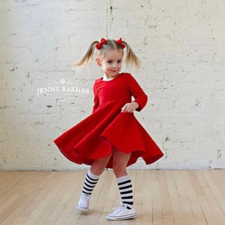 Red Twirl Dress U-PICK Sleeve length in baby, toddler, and girls sizes