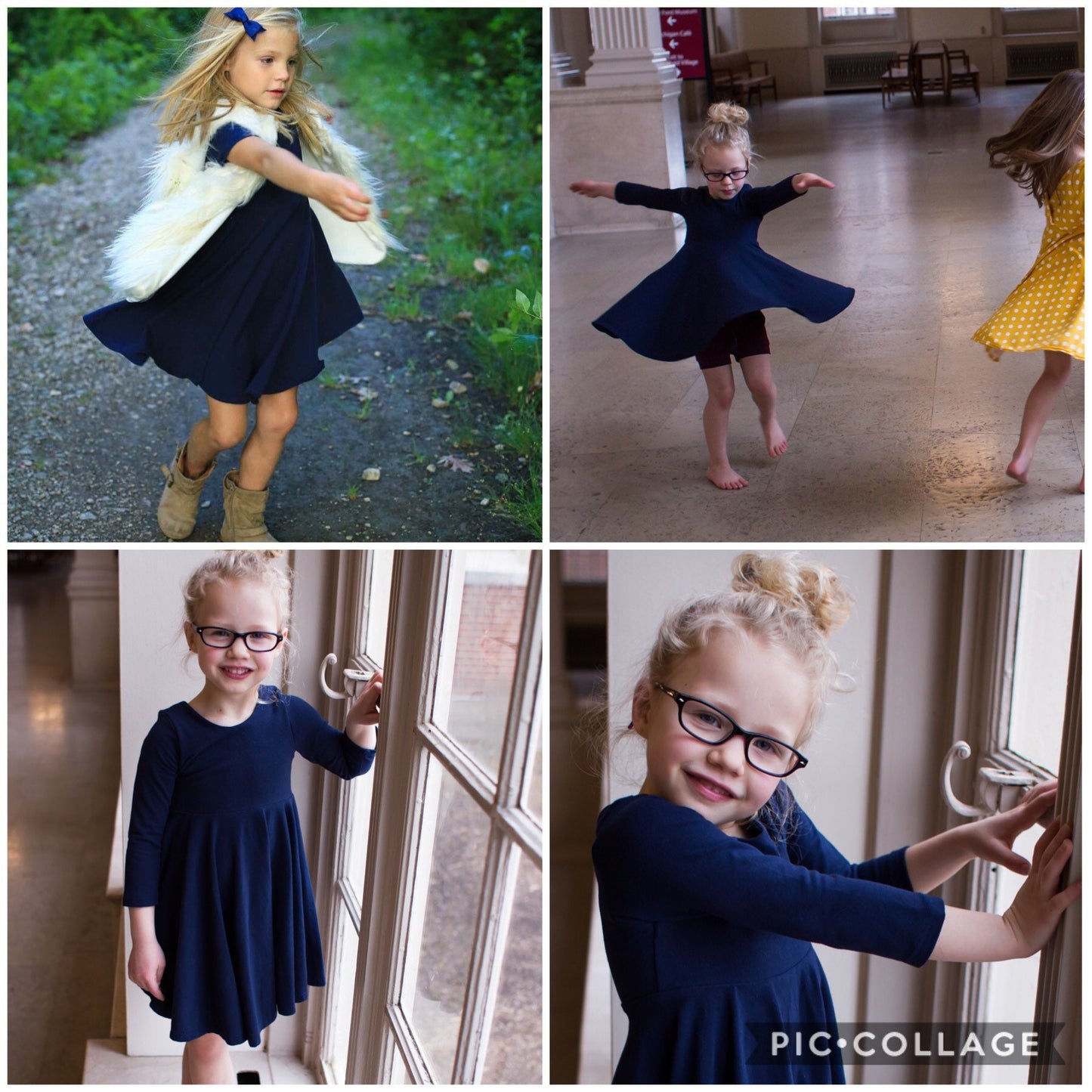 Navy Blue Dark blue Twirl Dress U-PICK Sleeve length in baby, toddler, and girls sizes