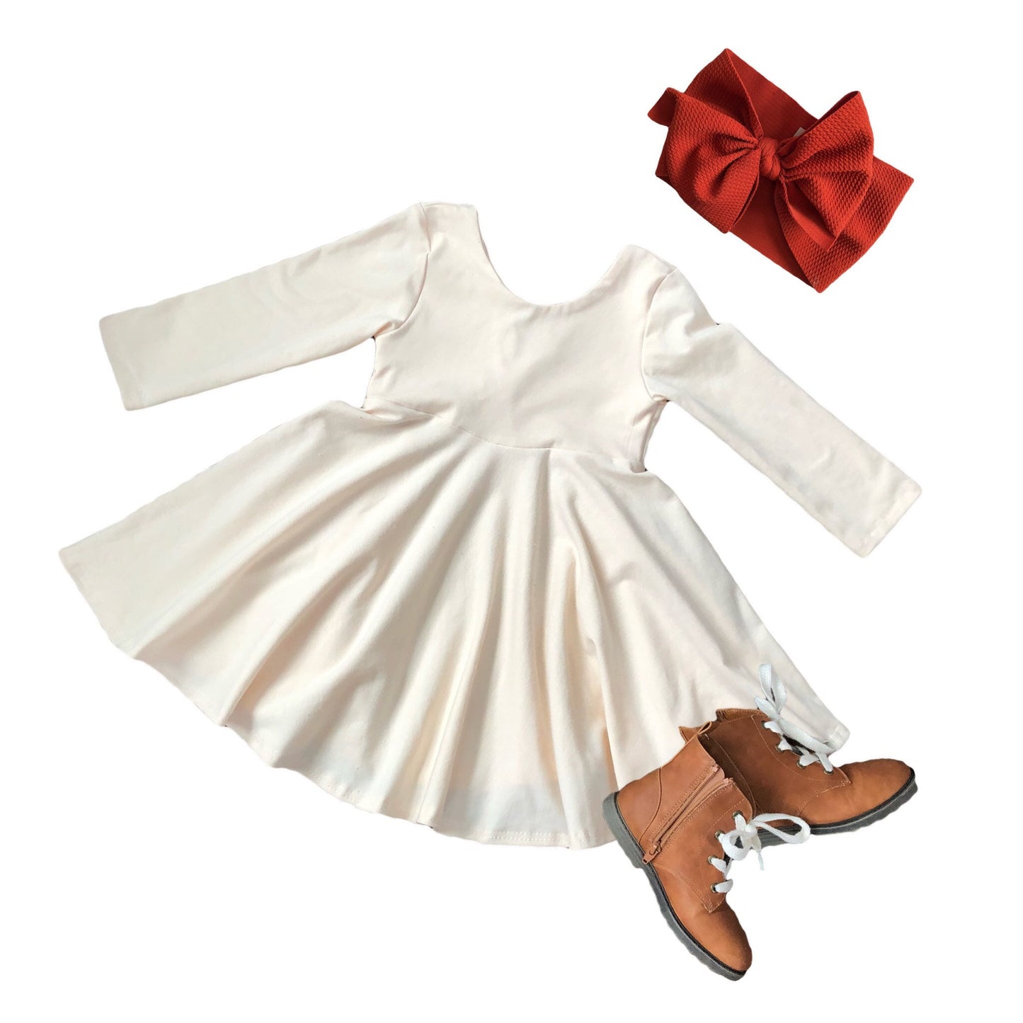 Cream Twirl Dress U-PICK Sleeve length in baby, toddler, and girls sizes