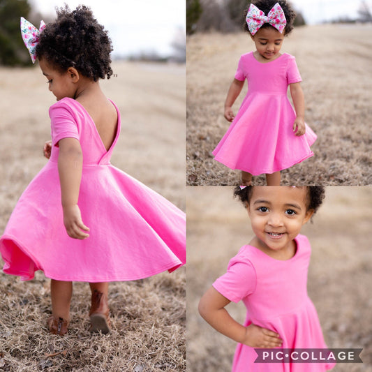 Pink Twirl Dress U-PICK Sleeve length in baby, toddler, and girls sizes