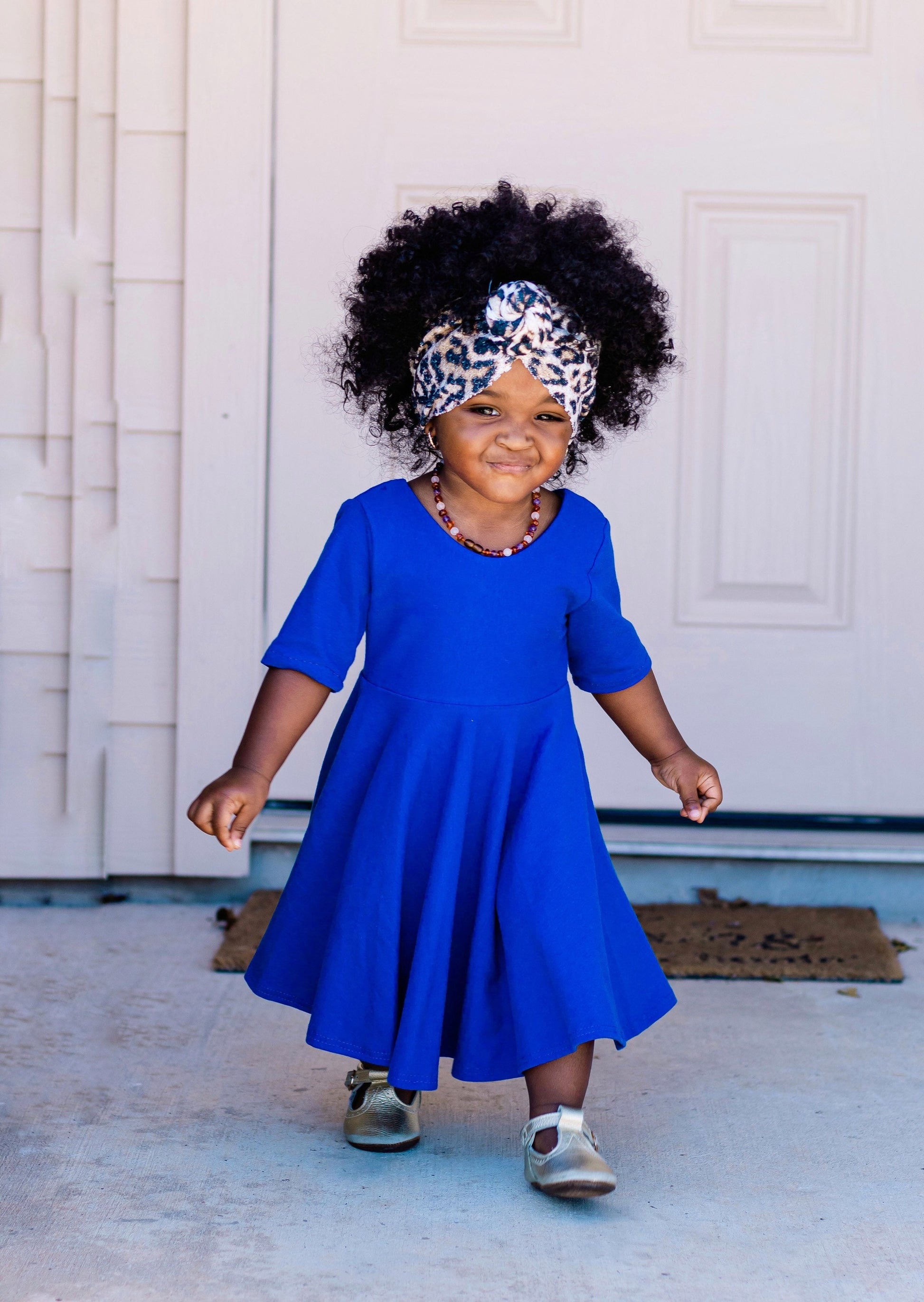 blue twirl dress 3/4 Sleeve Twirl Dress in Sea Blue