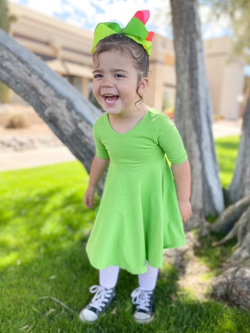 Lime Green Twirl Dress U PICK Sleeve length in baby toddler and girls sizes