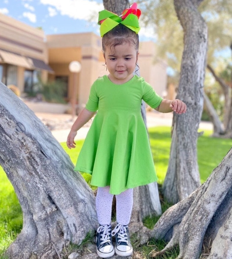 Lime Green Twirl Dress U-PICK Sleeve length in baby, toddler, and girls sizes