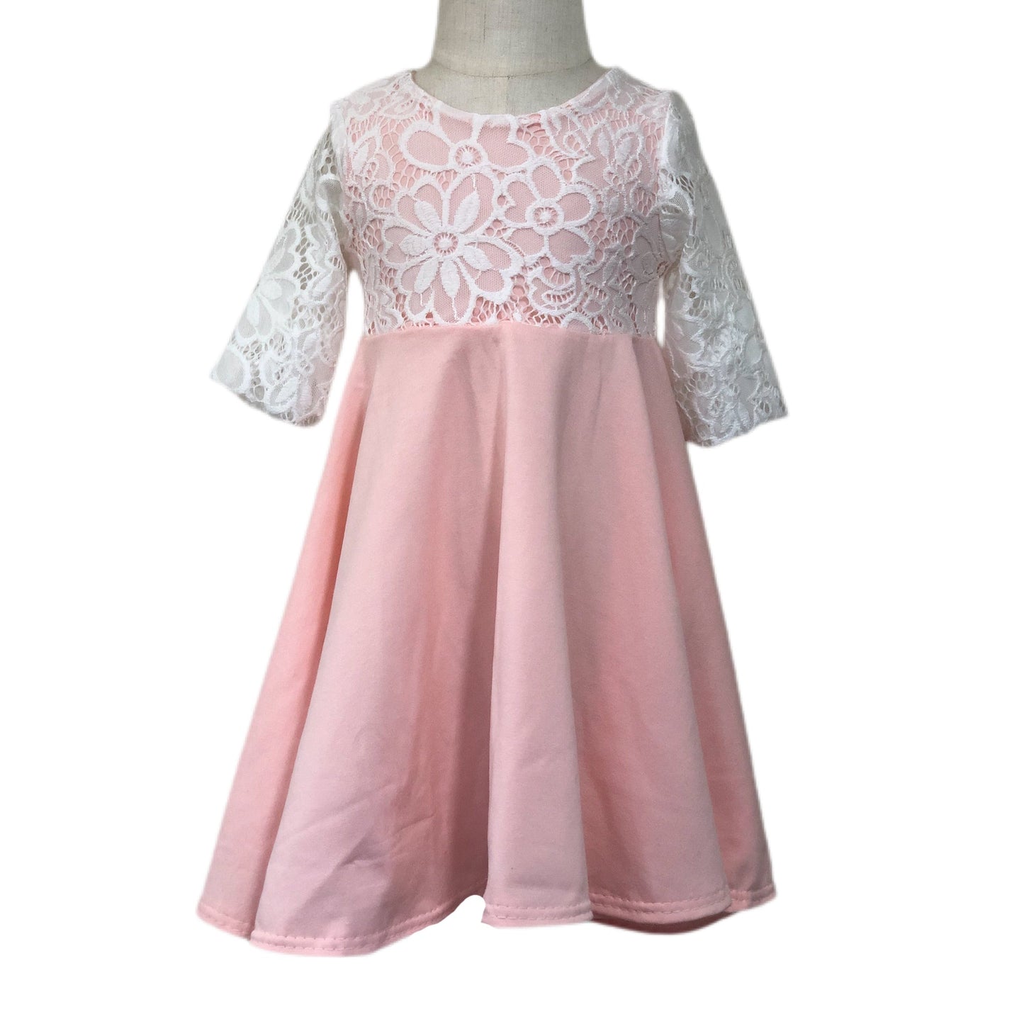 LIGHT PINK Twirl Dress with Lace Top Twirl Dress U-PICK Sleeve length in baby, toddler, and girls sizes