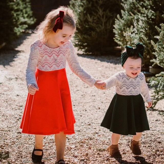 DARK TEAL Twirl Dress with Lace Top Twirl Dress U-PICK Sleeve length in baby, toddler, and girls sizes