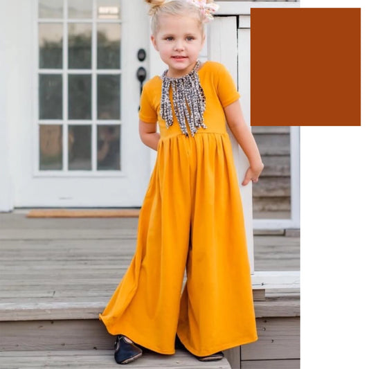 RUST Wide leg jumpsuit U Pick Sleeve length for babies, toddlers, and girls sizes