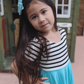 WHITE with striped top Twirl Dress sleeve length in baby, toddler, and girls sizes