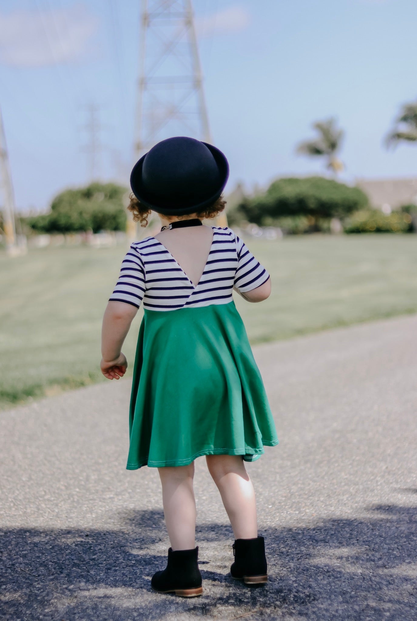 WHITE with striped top Twirl Dress sleeve length in baby, toddler, and girls sizes