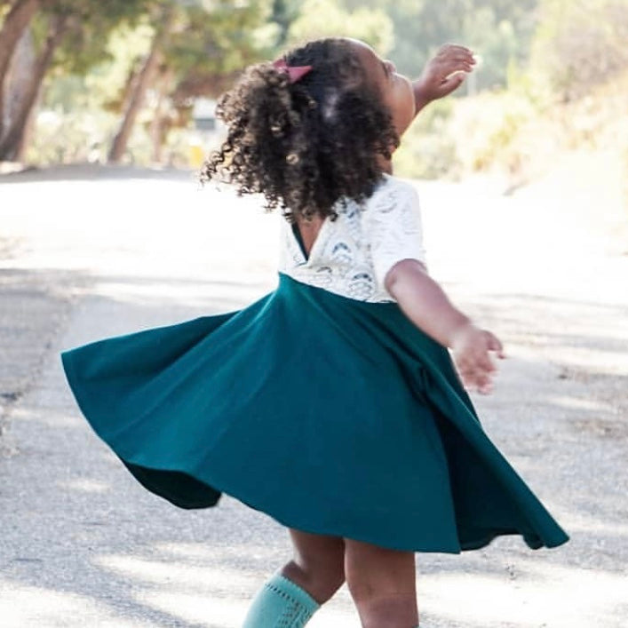 OLIVE GREEN Twirl Dress with Lace Top Twirl Dress U-PICK Sleeve length in baby, toddler, and girls sizes