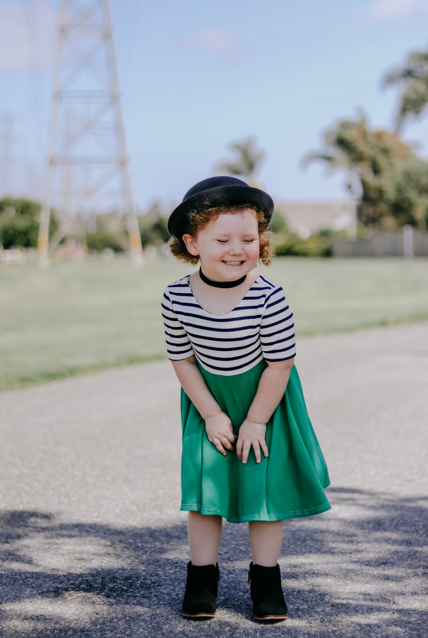 WHITE with striped top Twirl Dress sleeve length in baby, toddler, and girls sizes