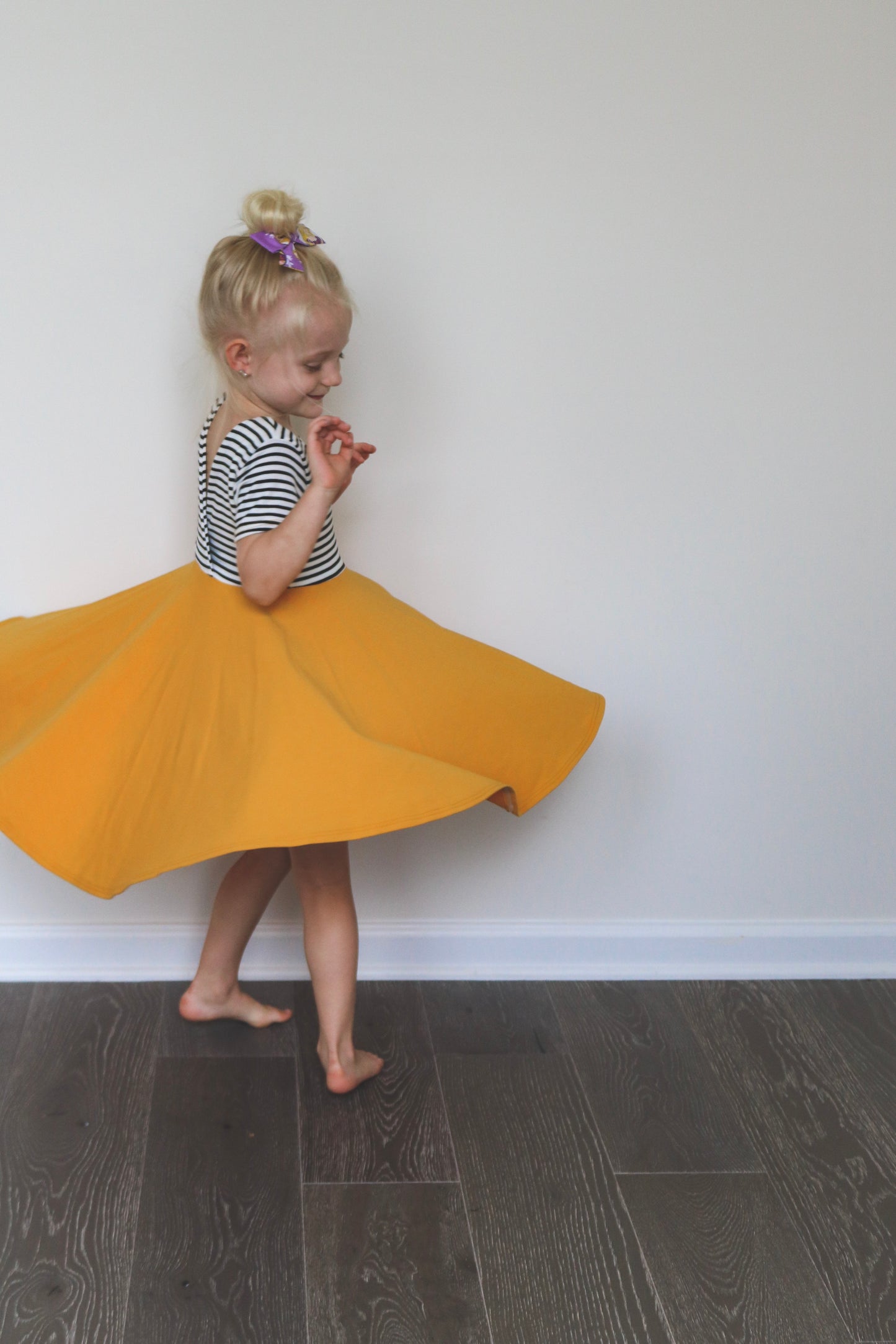 ROYAL BLUE with striped top Twirl Dress sleeve length in baby, toddler, and girls sizes