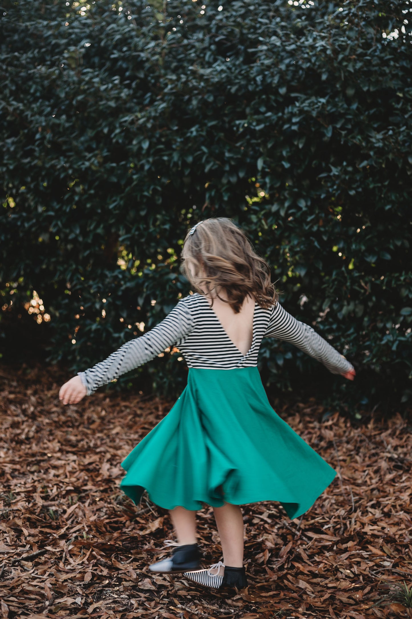 NAVY with striped top Twirl Dress sleeve length in baby, toddler, and girls sizes