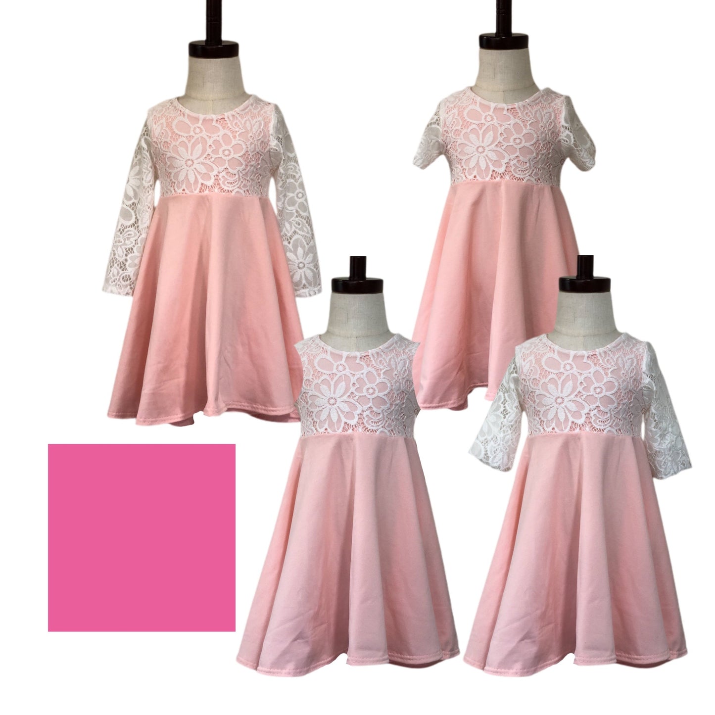 PINK Twirl Dress with Lace Top Twirl Dress U-PICK Sleeve length in baby, toddler, and girls sizes