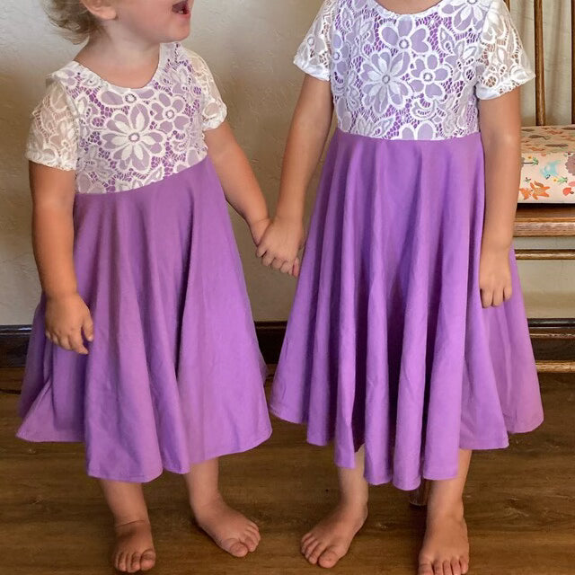 LILAC Twirl dress with Lace Top Twirl Dress U-PICK Sleeve length in baby, toddler, and girls sizes