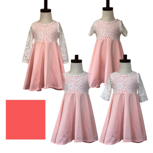 CORAL PINK Twirl Dress with Lace Top Twirl Dress U-PICK Sleeve length in baby, toddler, and girls sizes