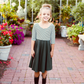 OLIVE with striped top Twirl Dress sleeve length in baby, toddler, and girls sizes