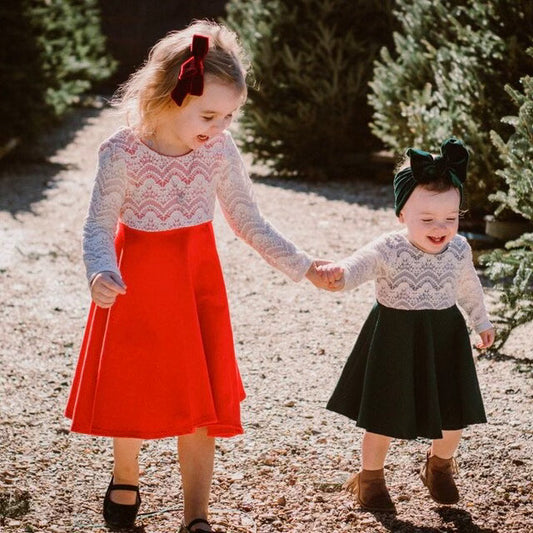 RED Twirl Dress with Lace Top Twirl Dress U-PICK Sleeve length in baby, toddler, and girls sizes