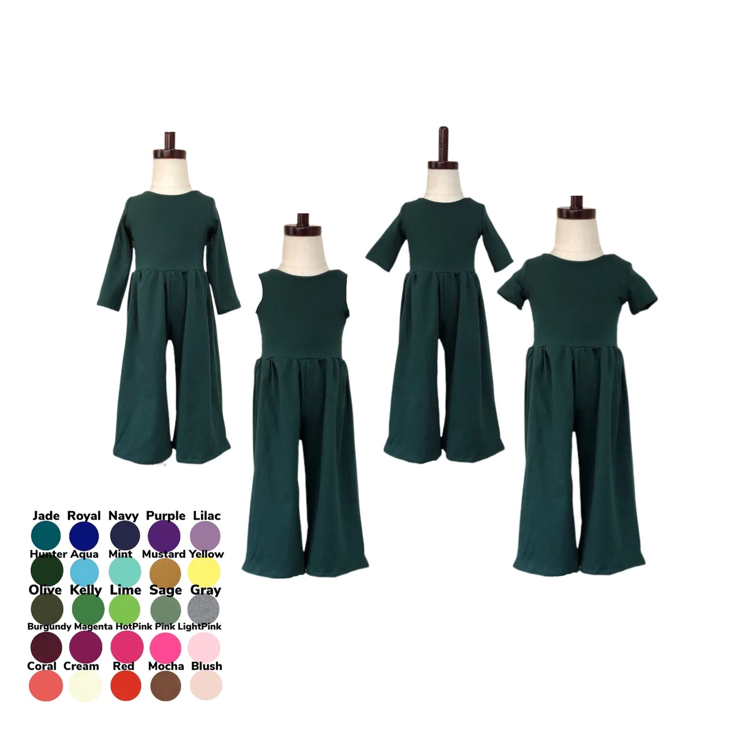 DARK TEAL Wide leg jumpsuit U Pick Sleeve length for babies, toddlers, and girls sizes