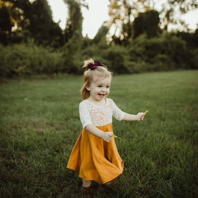 MUSTARD Twirl Dress with Lace Top Twirl Dress U-PICK Sleeve length in baby, toddler, and girls sizes