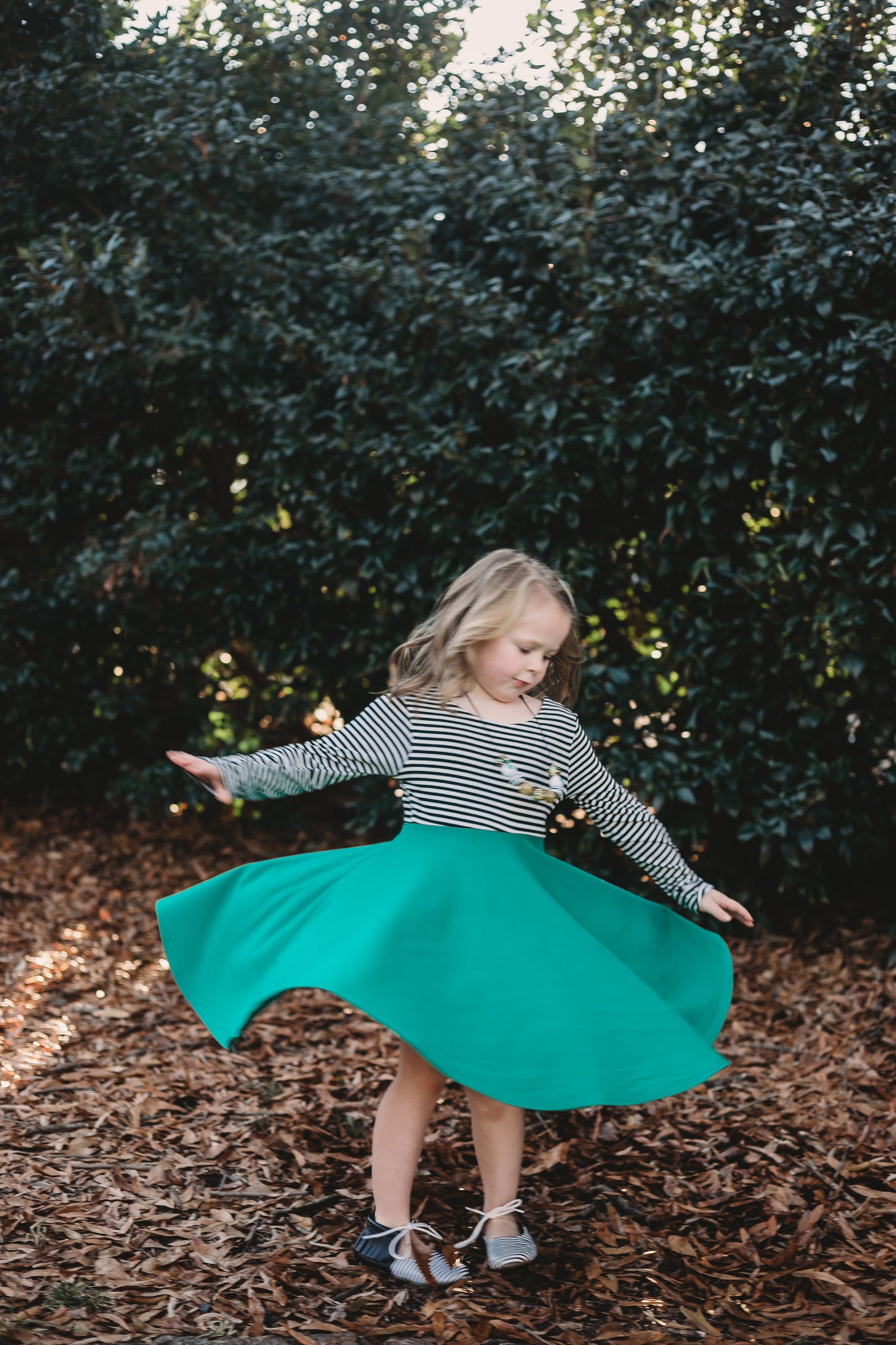 BLUSH PINK with striped top Twirl Dress sleeve length in baby, toddler, and girls sizes