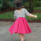HOT Pink with striped top Twirl Dress sleeve length in baby, toddler, and girls sizes