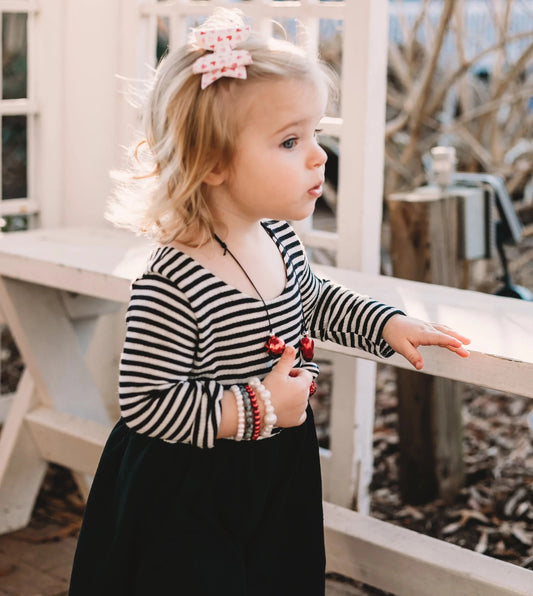 Black with striped top Twirl Dress sleeve length in baby, toddler, and girls sizes