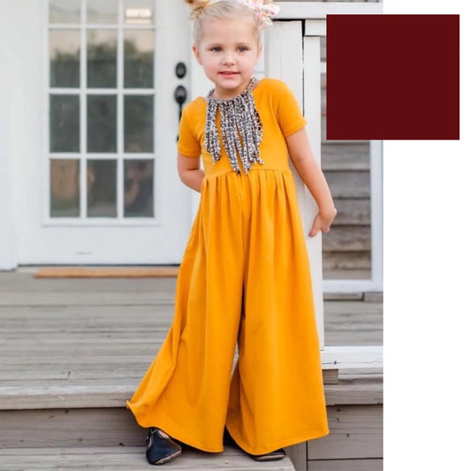 BURGUNDY Wide leg jumpsuit U Pick Sleeve length for babies, toddlers, and girls sizes