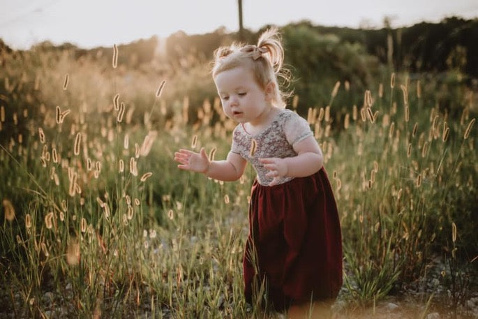 RUST Jumpsuit with lace detail Wide leg jumpsuit U Pick Sleeve length for babies, toddlers, and girls sizes