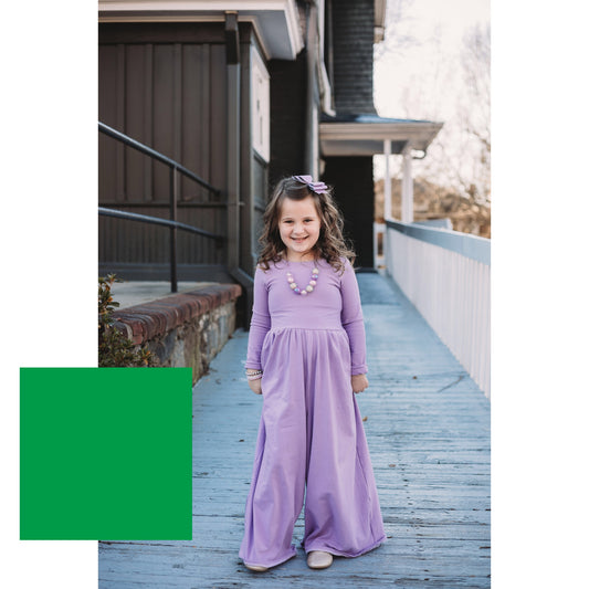 KELLY GREEN Wide leg jumpsuit U Pick Sleeve length for babies, toddlers, and girls sizes