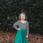 BLUSH PINK with striped top Twirl Dress sleeve length in baby, toddler, and girls sizes