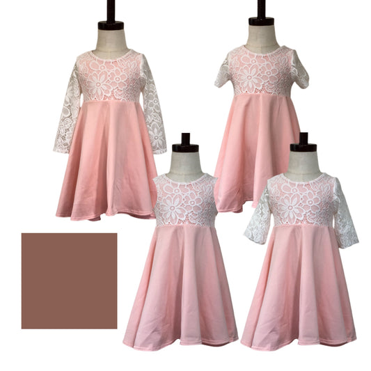 MOCHA Twirl Dress with Lace Top Twirl Dress U-PICK Sleeve length in baby, toddler, and girls sizes