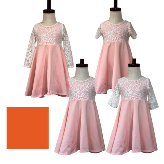 ORANGE Twirl Dress with Lace Top Twirl Dress U-PICK Sleeve length in baby, toddler, and girls sizes