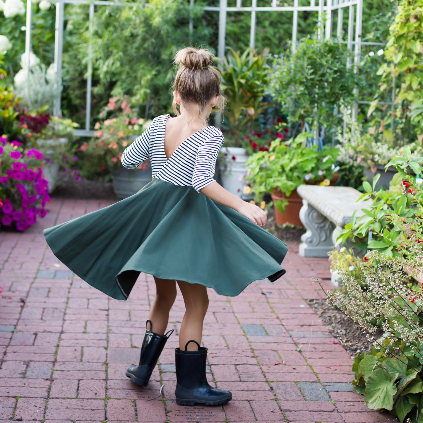 MINT with striped top Twirl Dress sleeve length in baby, toddler, and girls sizes