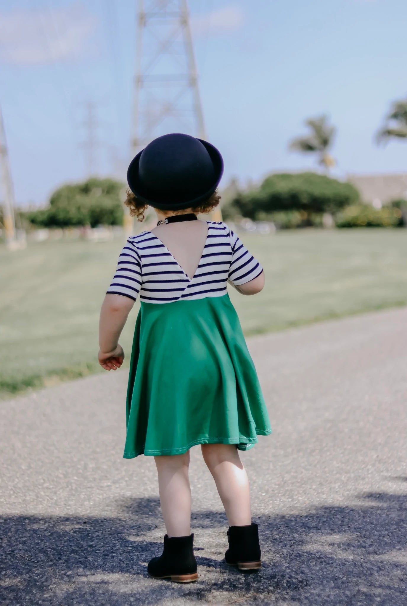 Kelly Green with striped top Twirl Dress sleeve length in baby, toddler, and girls sizes