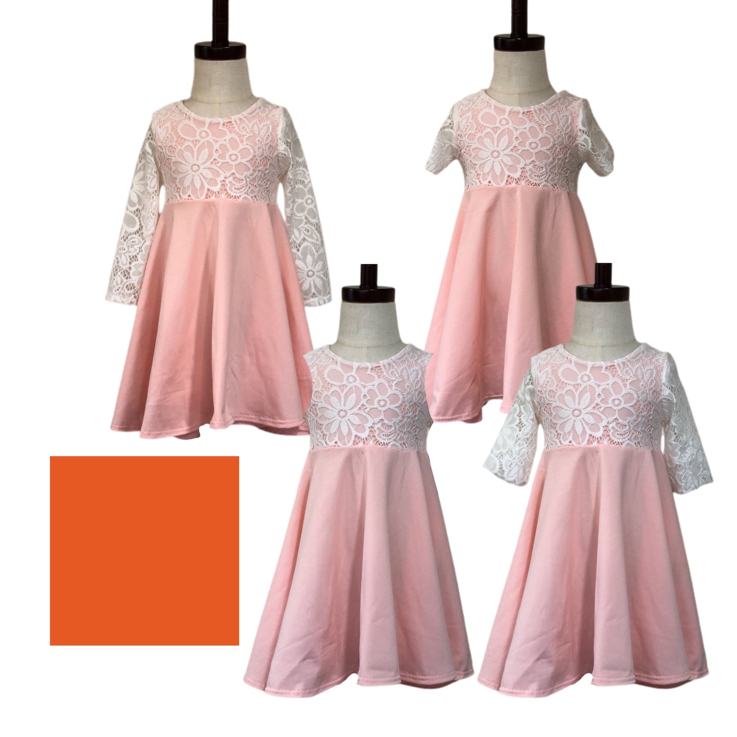 ORANGE Twirl Dress with Lace Top Twirl Dress U-PICK Sleeve length in baby, toddler, and girls sizes