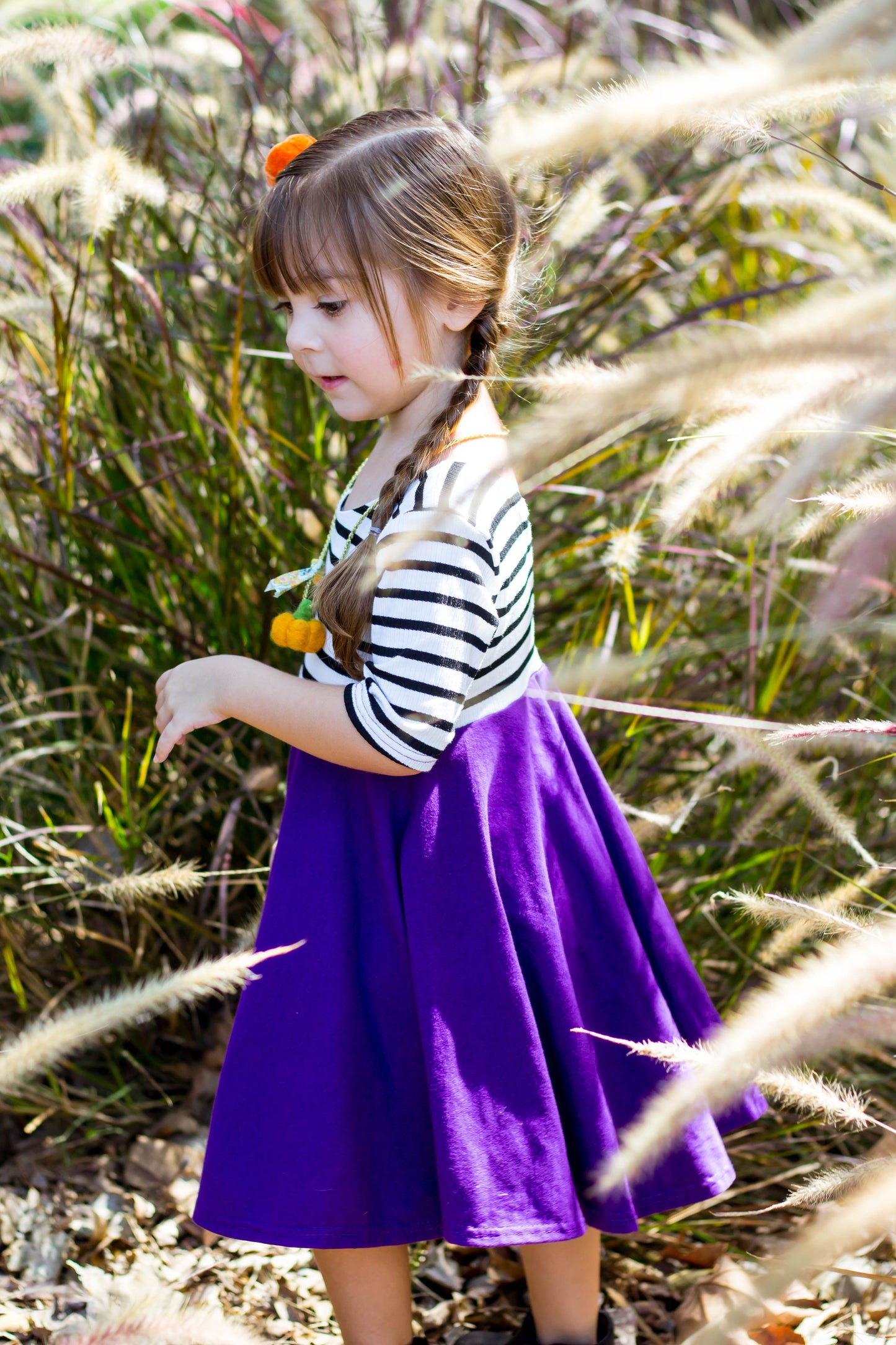 WHITE with striped top Twirl Dress sleeve length in baby, toddler, and girls sizes